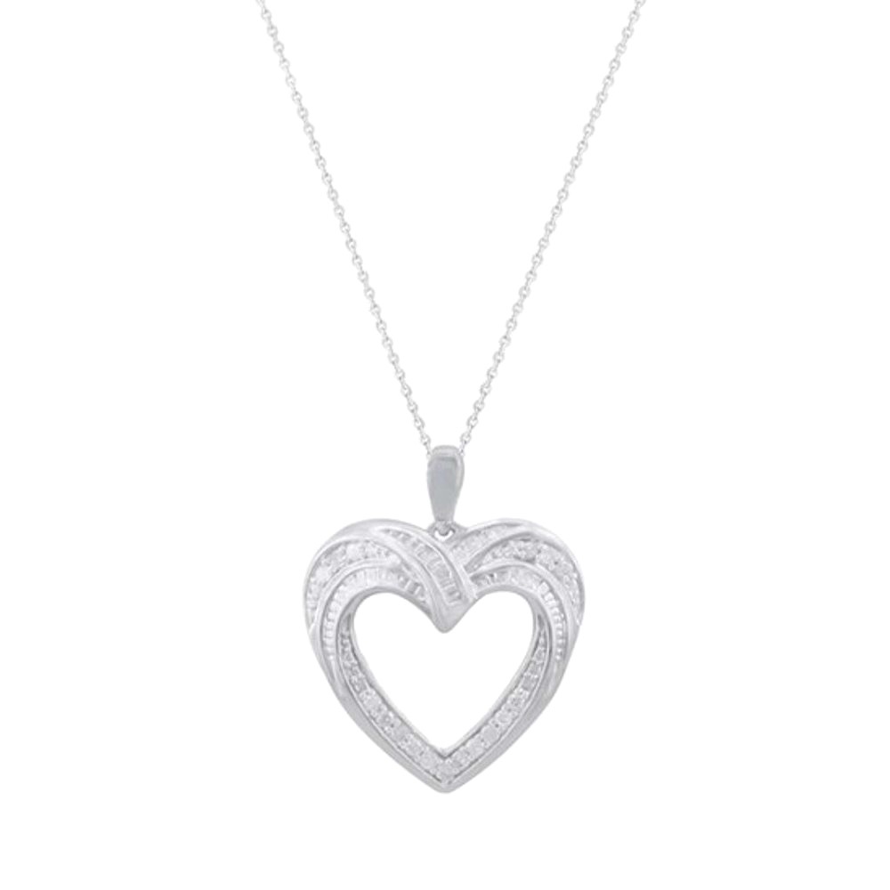 NEW Real Diamond & Sterling Silver Heart Pendant Necklace